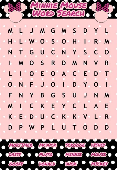 Minnie Mouse Word Search Free Pdf Printables Printablee