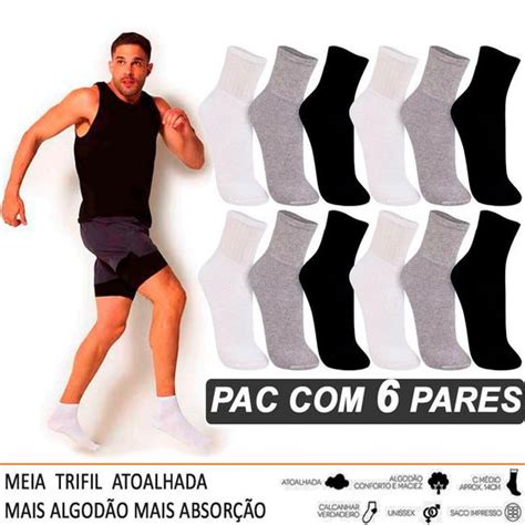 Kit 6 Pares Meia Trifil Grossa Algodão Masculina E Feminina Meia