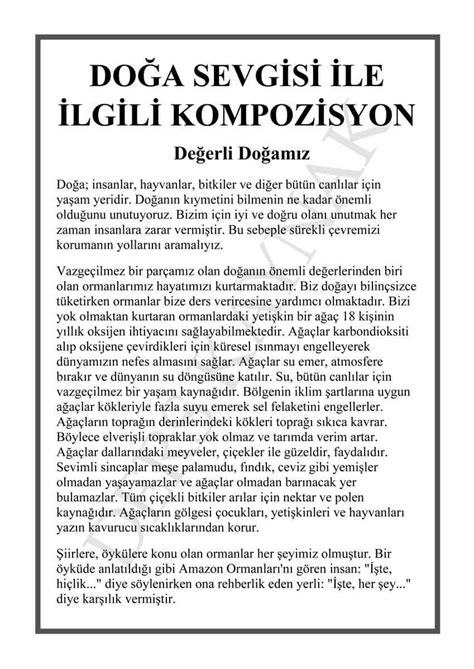 Do A Le Lgili Kompozisyon Yaz Do A Sevgisi Ve Nemi Ders Kaynak