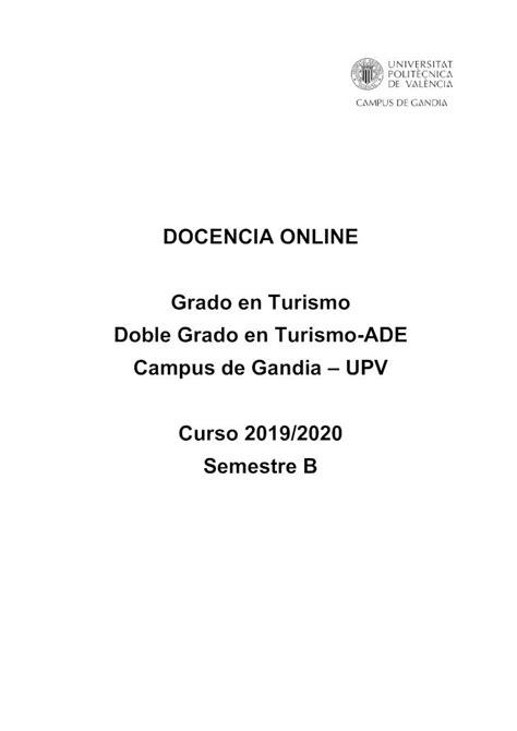 PDF DOCENCIA ONLINE Grado En Turismo Doble Grado En Turismo ADE