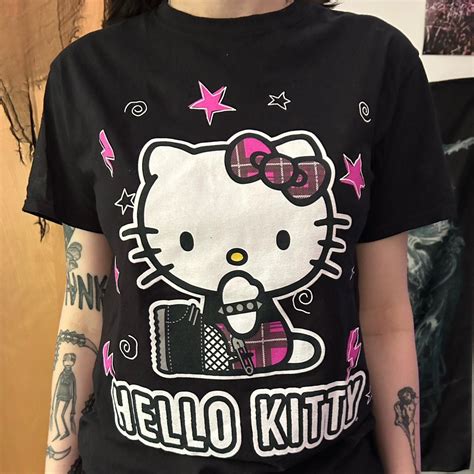 Hello Kitty Women S Black And Pink T Shirt Depop