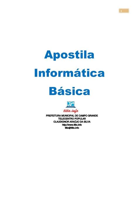 PDF Apostila Informática Básica TELECENTRO POPULAR WINDOWS XP O