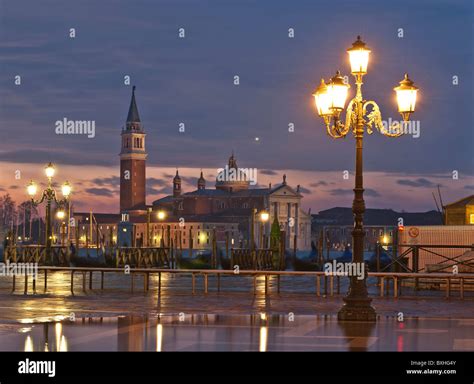 View Of Lido Island And Gondolas At Sunrise Venice Italy Europe