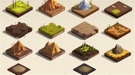 Assorted Soil Textures On Isometric Platform Set Background Isometric