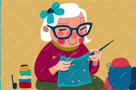 Premium Photo Grandma Knits Flat Illustration