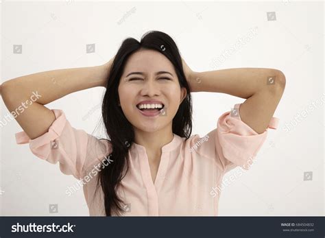 Very Frustrated Angry Woman Pulling Her Stock Photo 684504832