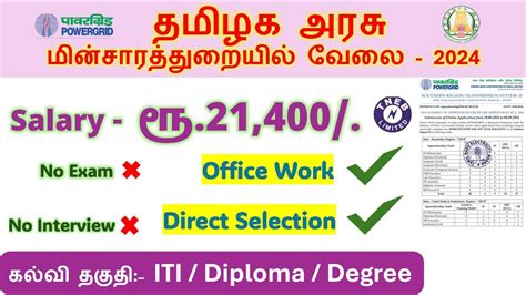 தமிழக அரசு மின்சாரத்துறை வேலை Rs21000 Tn Eb Office Job Vacancy Tn Government Jobs 2024 Tn