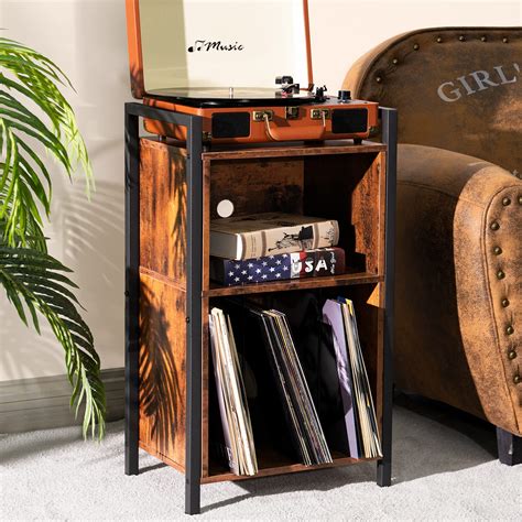 Buy Lelelinky Record Player Stand 2 Tier Vinyl Record Storage Cabinet With Metal Frame Cube