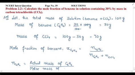 Calculate The Mole Fraction Of Benzene In Solution Containing 30 By