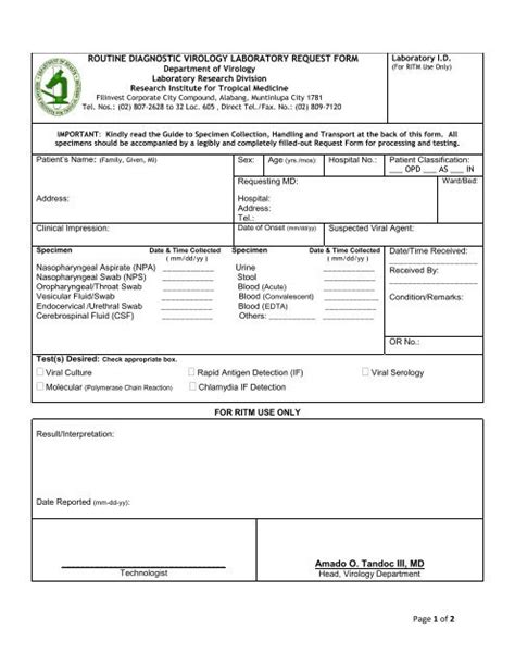 Lab Requisition Form Sample