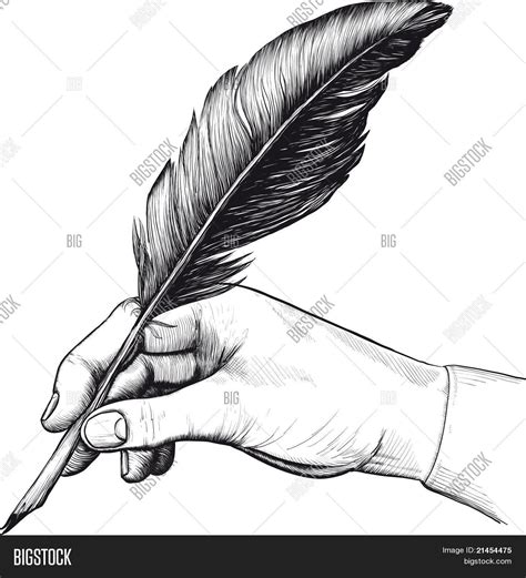 Drawing Hand Feather Vector Photo Free Trial Bigstock