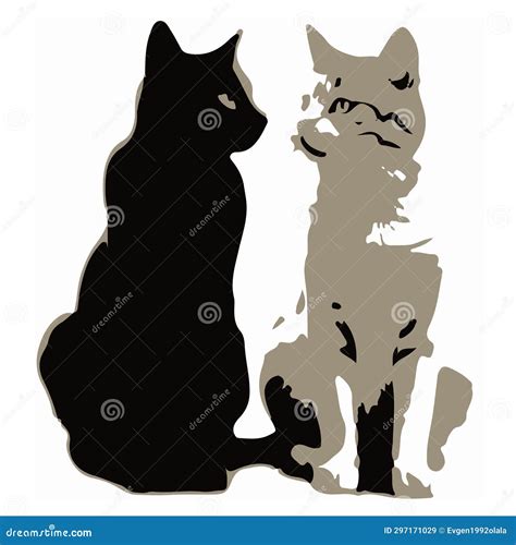 Silueta De 2 Gatos Sentados Uno Frente Al Otro Stock De Ilustración