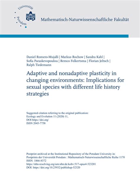 Pdf Adaptive And Nonadaptive Plasticity In Changing Environments