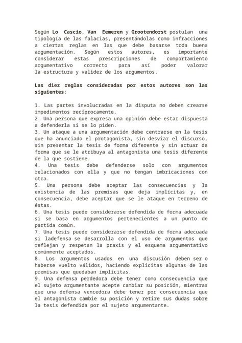 DOC Reglas para una argumentación ideal y falacias argumentativas