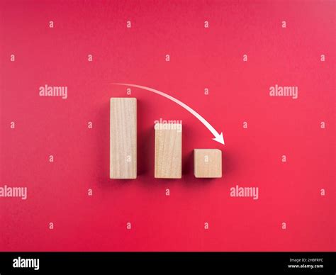 Graph Trending Downwards Business Crisis Concept Down Arrow On Three Wooden Blocks Chart Steps