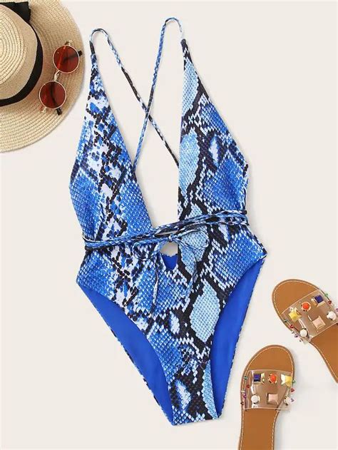 Snakeskin Criss Cross One Piece Swimwear One Piece Swimwear Swimwear