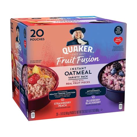 Quaker Fruit Fusion Instant Oatmeal Variety Pack 1 41 Ounce Pack Of 20