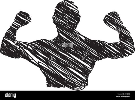 Silhouette Drawing Half Body Muscle Man Fitness Stock Vector Image