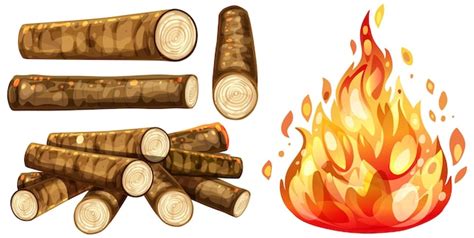 Premium Vector Blazing Campfire With Wooden Logs