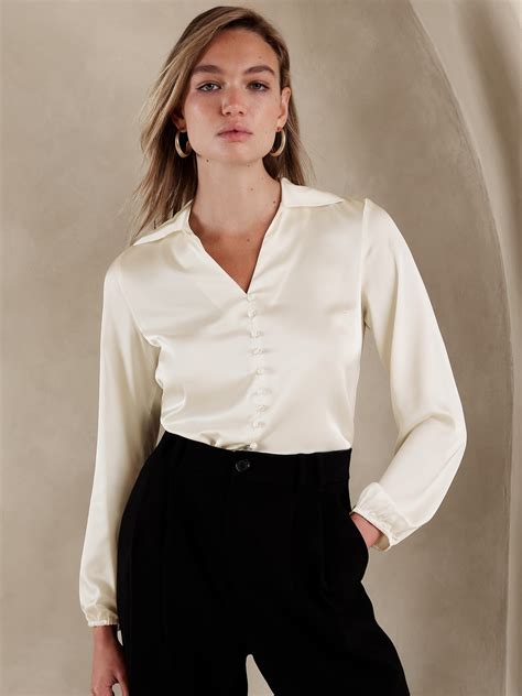 Satin Covered Button Blouse Banana Republic Factory