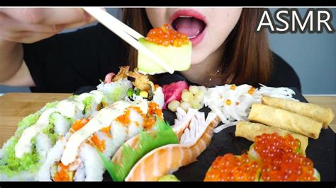 Asmr Sushi Rolland Salmon Sushi Mukbang Eating Show 연어 뱃살초밥 연어알 초밥 먹방 롤초밥