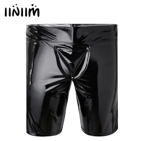 Black Mens Lingerie Shorts Panties Shiny Patent Leather Short Pants