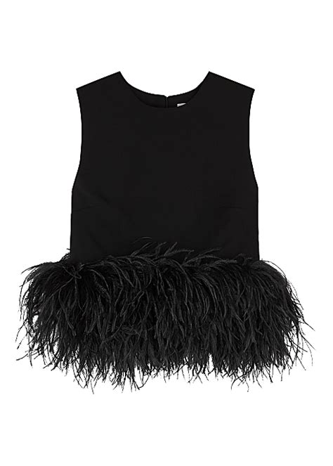 16 Arlington Black Feather Trimmed Cropped Top Harvey Nichols