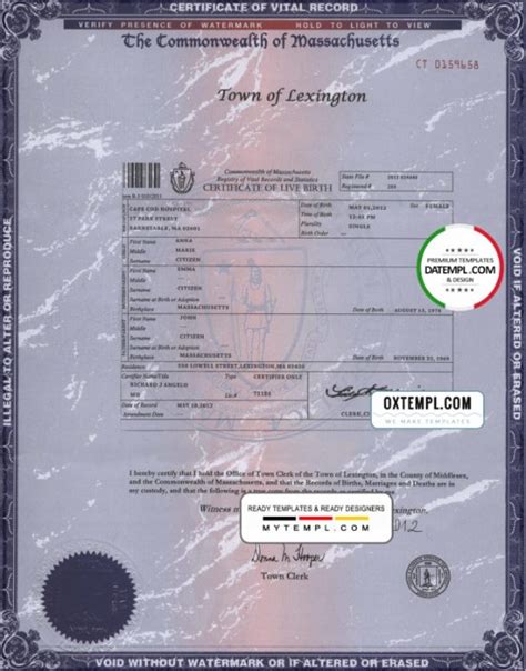 Usa Massachusetts State Birth Certificate Template In Psd Format Fully
