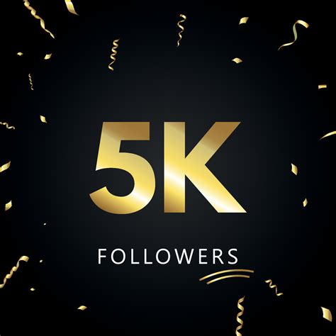 5K Or 5 Thousand Followers With Gold Confetti Isolated On Black