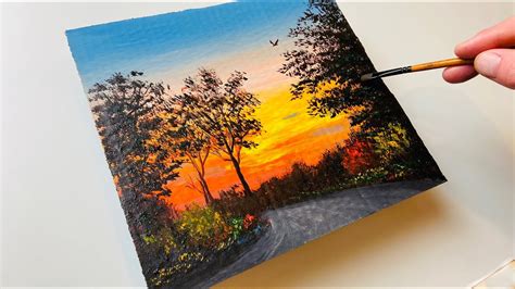 Paint On Cardboard Box Sunset Acrylic Painting 218 Youtube