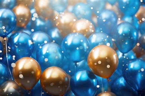 Premium Photo Balloons Background Decoration Golden And Blue Balloons