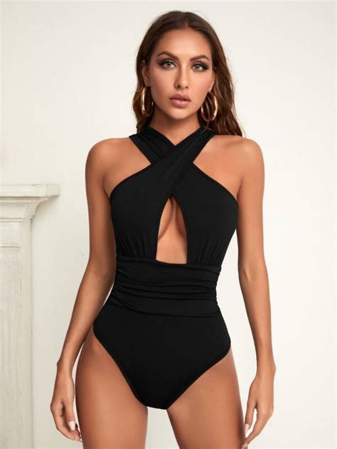 Shein Bae Cross Wrap Cut Out Bodysuit Shein Usa