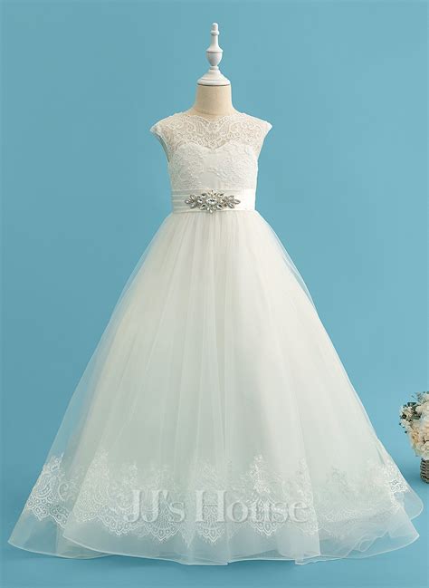 Ball Gown Princess Sweep Train Flower Girl Dress Satin Tulle Lace