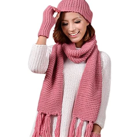 Piece Sets Knitted Winter Hats For Women S Hat Scarf Glove Set