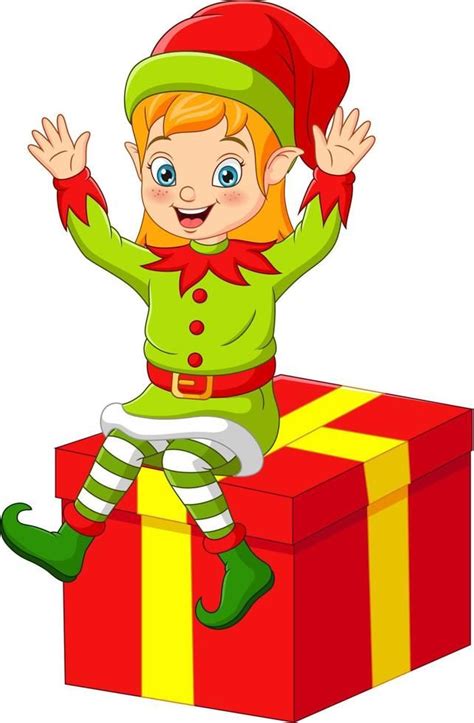 Download Cartoon Christmas Elf Sitting On Big T Box For Free In 2022