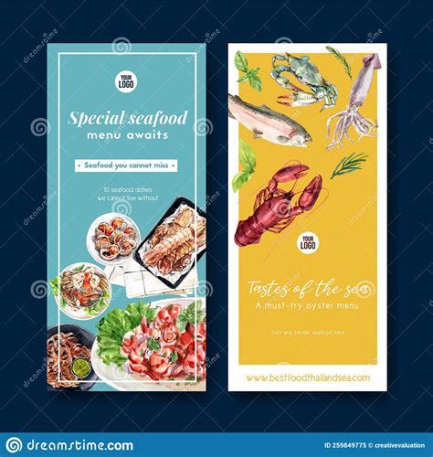 Seafood Flyer Design With Amberjack Fish Cockle Illustration