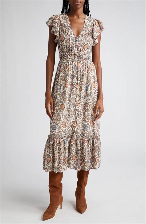 Buy Veronica Beard Dolci Floral Midi Dress Ecru At Off Editorialist