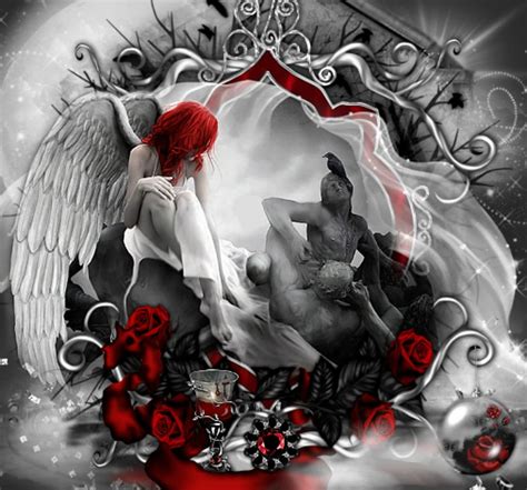 Gothic Red White Gothic Wings Roses Female Angel Red Hd Wallpaper Pxfuel