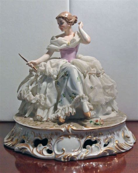 Capodimonte Victorian Lady Figurine Italy Dresden Lace Антикварный