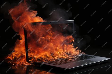 Premium Ai Image Explosion And Smoke From Laptop Battery Fire In Dark