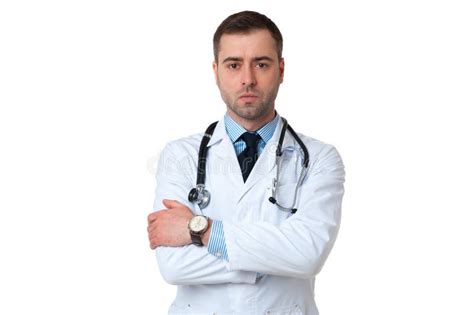 Serious Doctor Male With Crossed Arms And Watch On Hand Isolated Stock