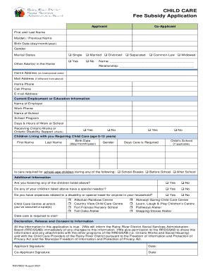 Fillable Online Child Care Fee Subsidy Application Form: Fax Email ...