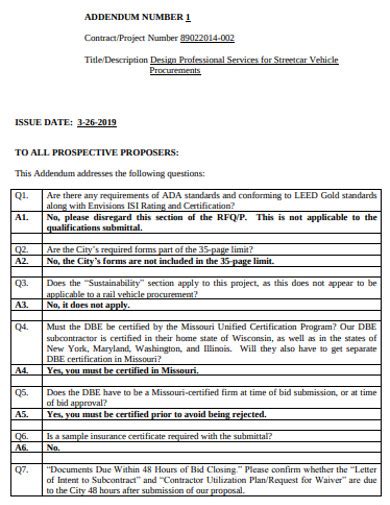 Construction Addendum 18 Examples Format Pdf