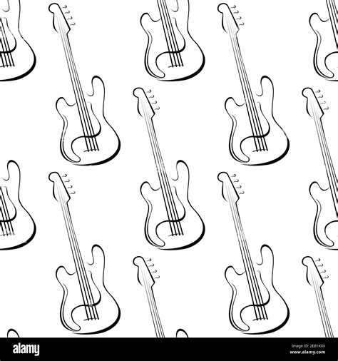 Seamless Music Instruments Pattern With Outline Sketch Electric Guitars