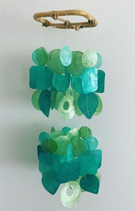 Capiz Shell Wind Chime Double Teal Etsy Australia