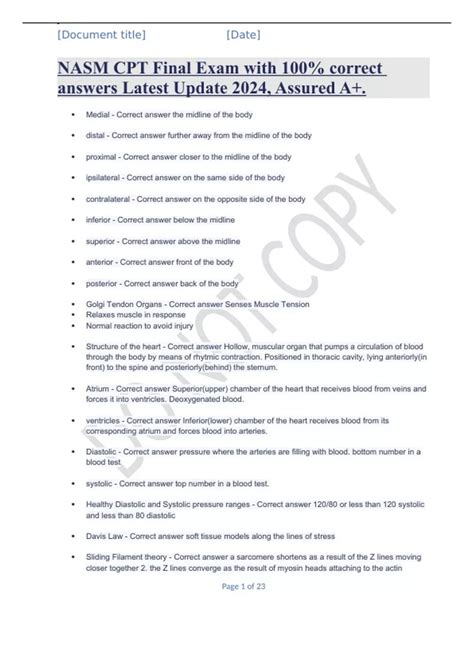 NASM CPT Final Exam With 100 Correct Answers Latest Update 2024