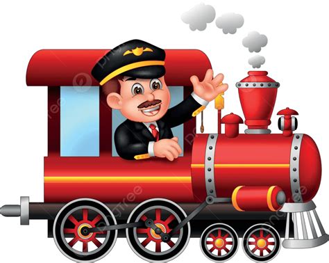 Cool Machinist Driving Red Train Cartoon Cartoon Kid Design Kind Vector