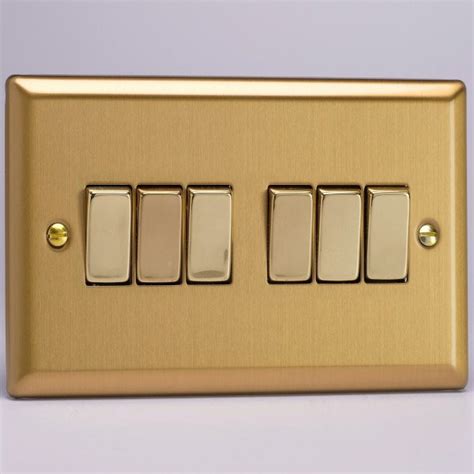 Varilight Classic Brushed Brass 6 Gang 10A Switch With Brass Insert UKES