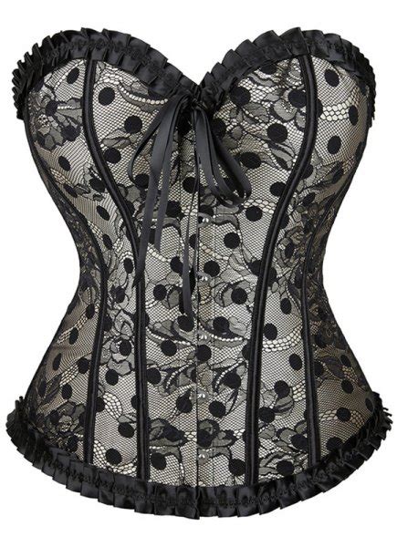 Women Corsets Black Overbust Corset With Lace And Mesh Panels