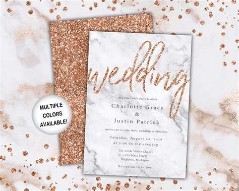 Rose Gold Marble Wedding Invitations Printable Wedding Invitations